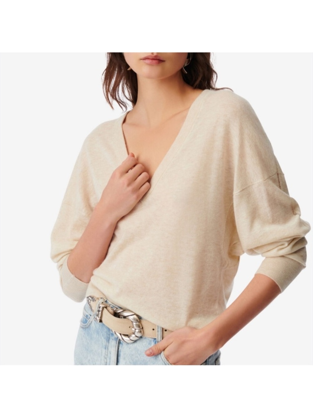 IRO cashmere V-Neck Lightweight Cream Women's Sweater